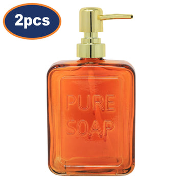 2Pcs Orange Ombre Glass Gold Plated Plastic Pump Lotion Soap Dispensers