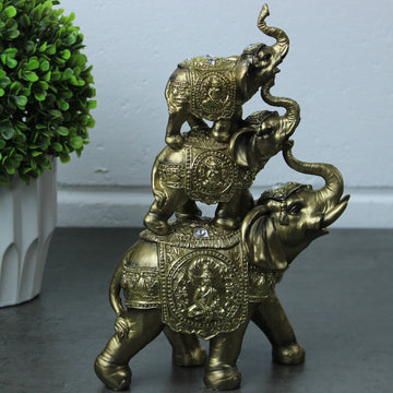 Antique Gold Jewelled 3 Stacking Elephant Family Ornament