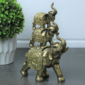 Antique Gold Jewelled 3 Stacking Elephant Family Ornament