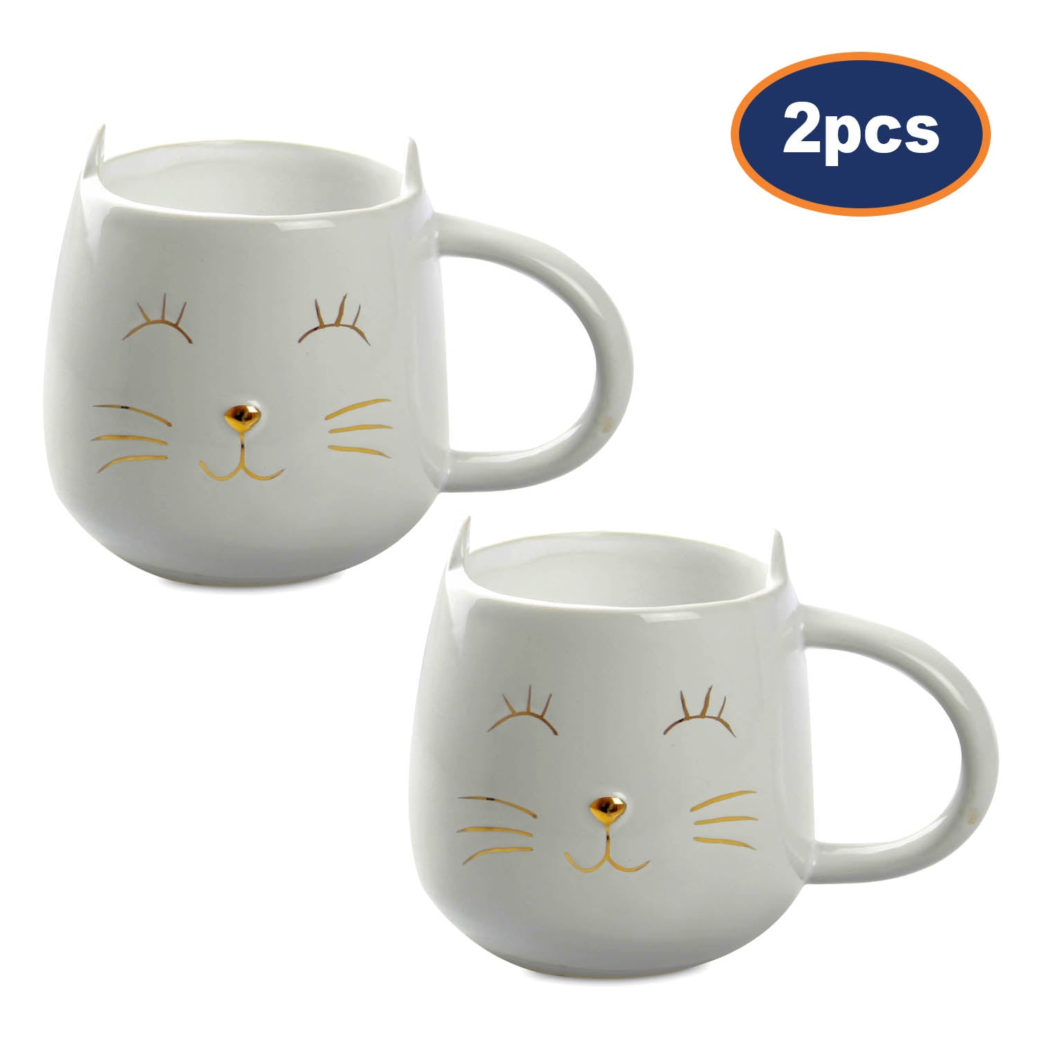 2Pcs Glazed Dolomite Cat Coffee Mug with Ears