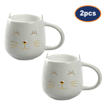 2Pcs Glazed Dolomite Cat Coffee Mug with Ears