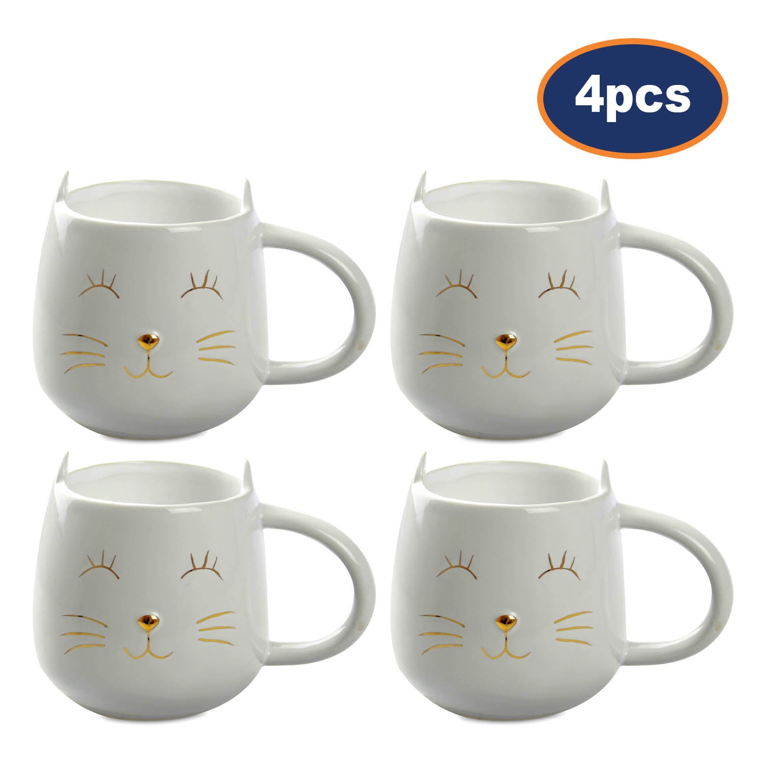 4Pcs Glazed Dolomite Cat Coffee Mug with Ears