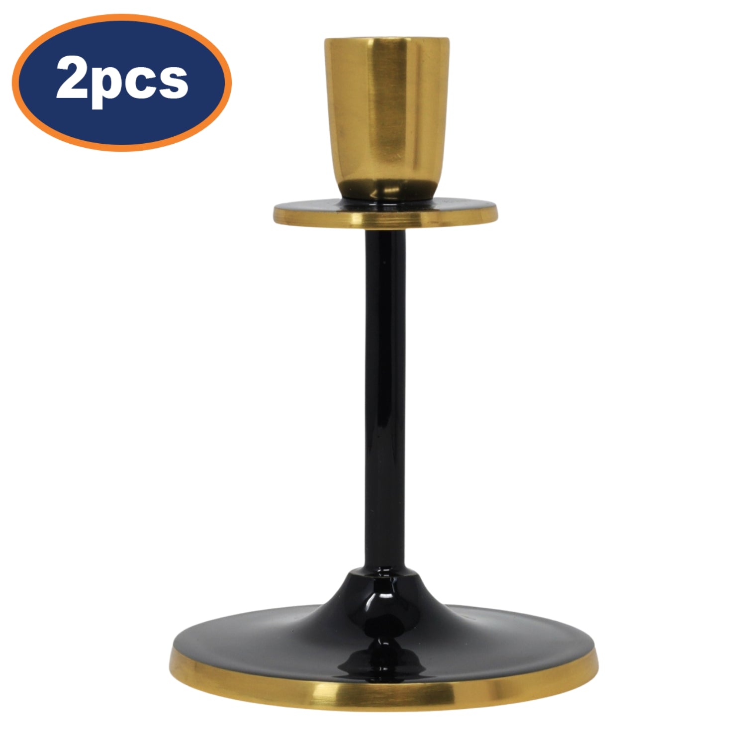 2Pcs 15cm Black Gold Metal Taper Candle Holders