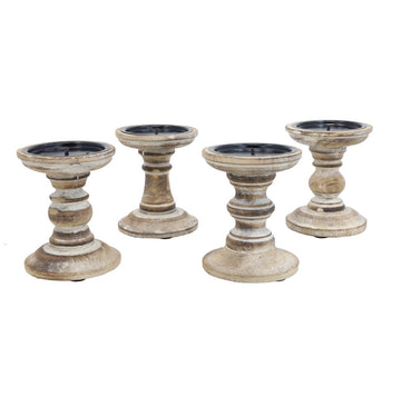 4Pcs White Wood Candle Stick Holder