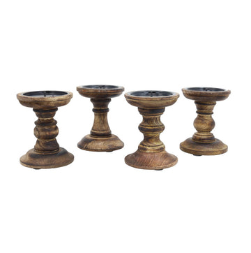3Pcs Brown Wood Candle Stick Holder