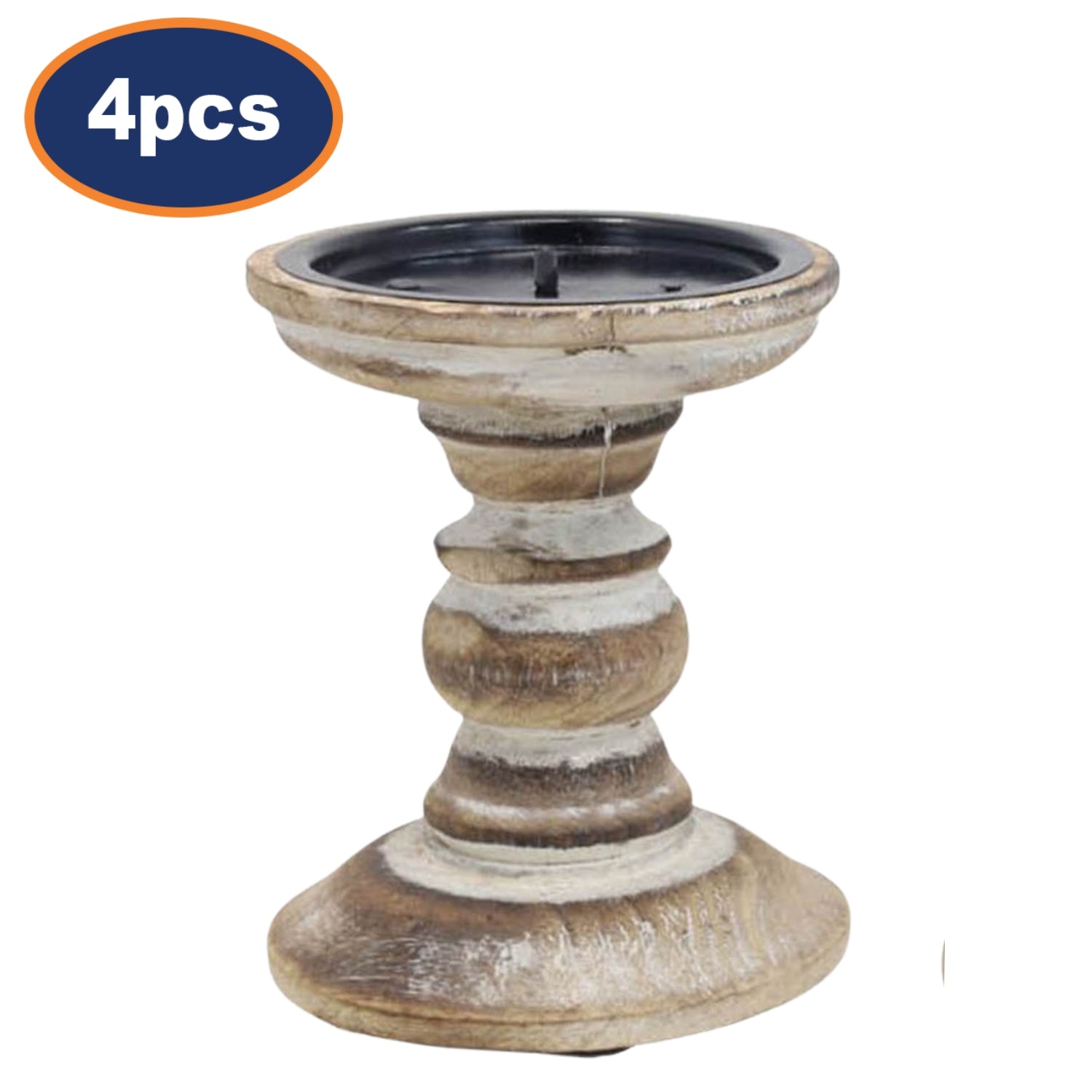 4Pcs White Wood Candle Stick Holder