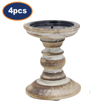 4Pcs White Wood Candle Stick Holder