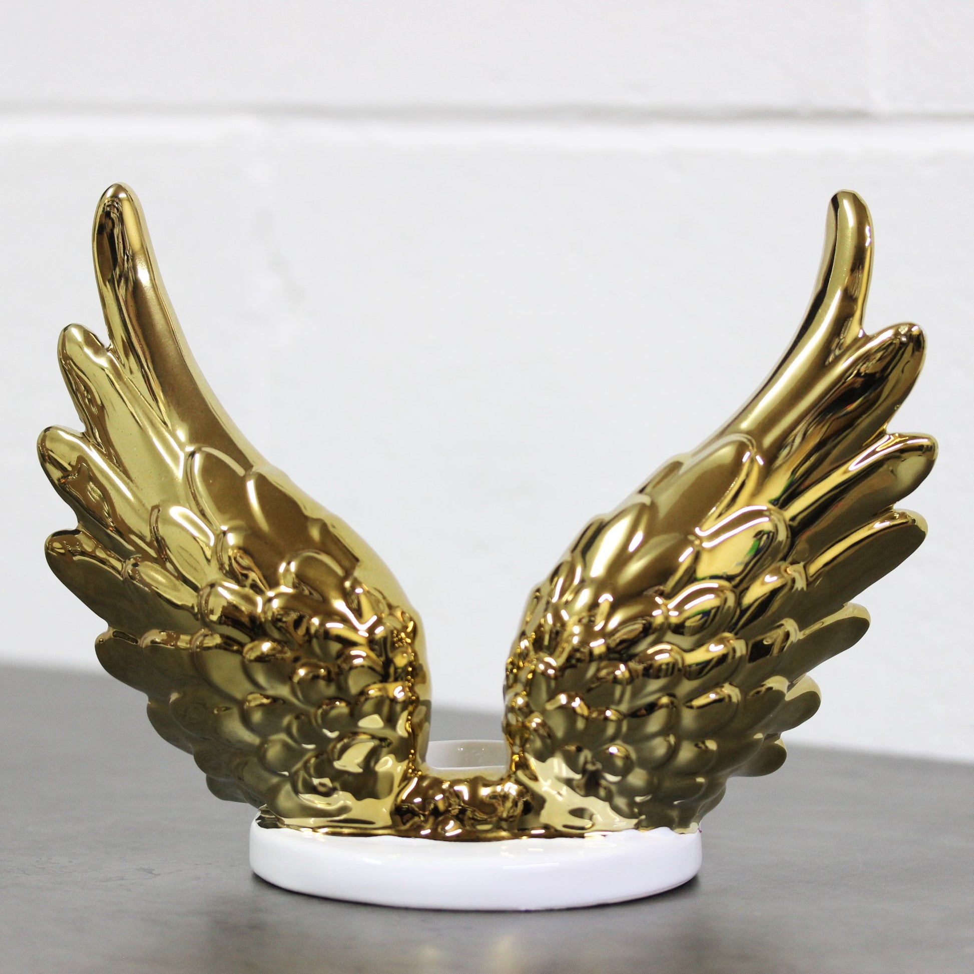 Ceramic Angel Wings Gold Tea Light Holder