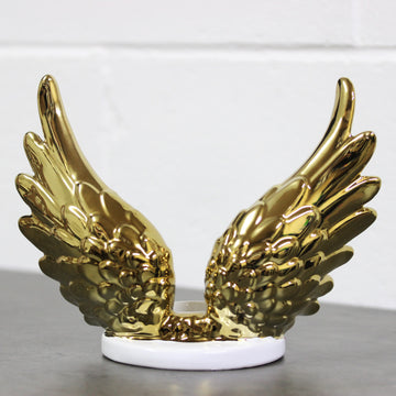 Ceramic Angel Wings Gold Tea Light Holder