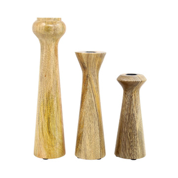 Set Of 3 Wooden Candle Holders