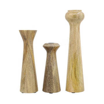Set Of 3 Wooden Candle Holders