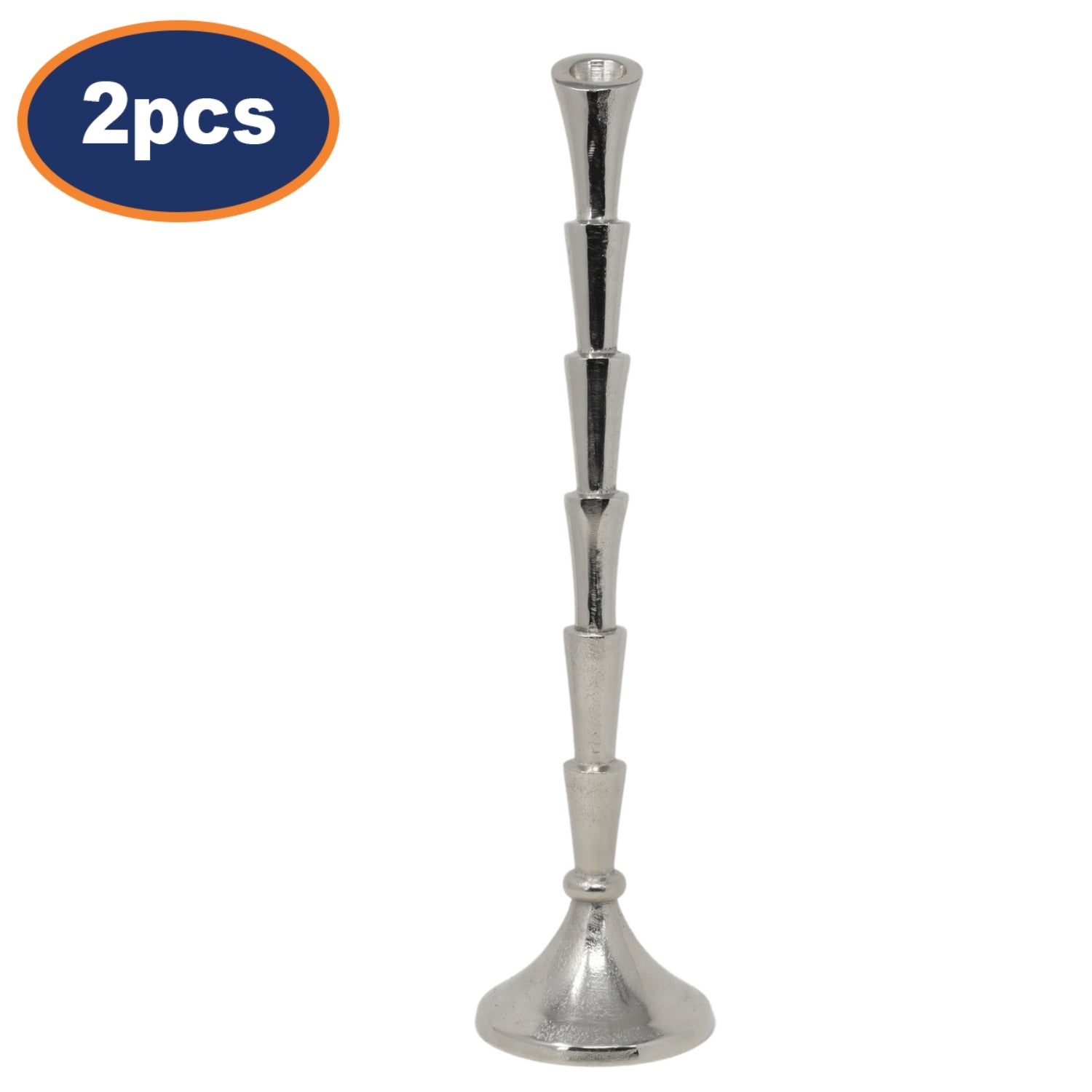 2Pcs 40cm Silver Aluminium Taper Candle Holders