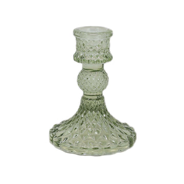 Light Green Diamond Cut Glass Taper Candlestick Holder