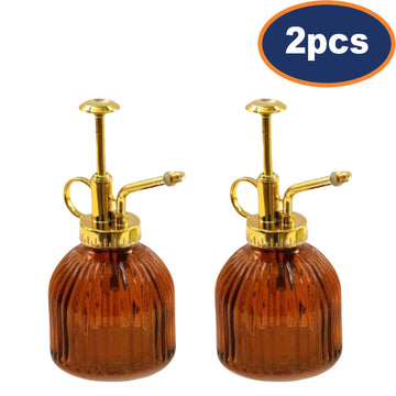 2Pcs Amber Glass Plant Mister Ribbed Spray Bottle
