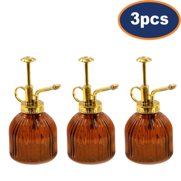 3Pcs Amber Glass Plant Mister Ribbed Spray Bottle
