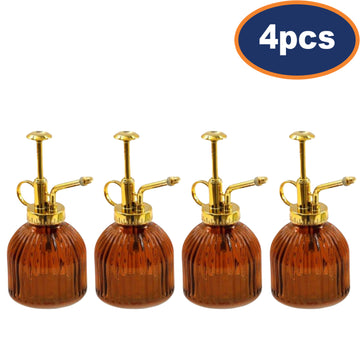 4Pcs Amber Glass Plant Mister Ribbed Spray Bottle