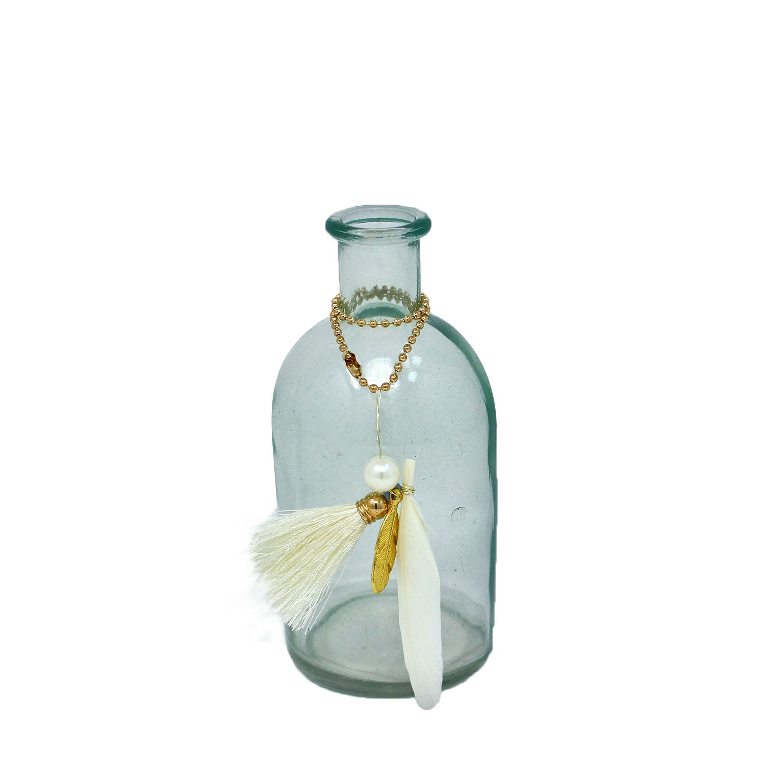 Green Decorative Small Glass Bottle With Tassel