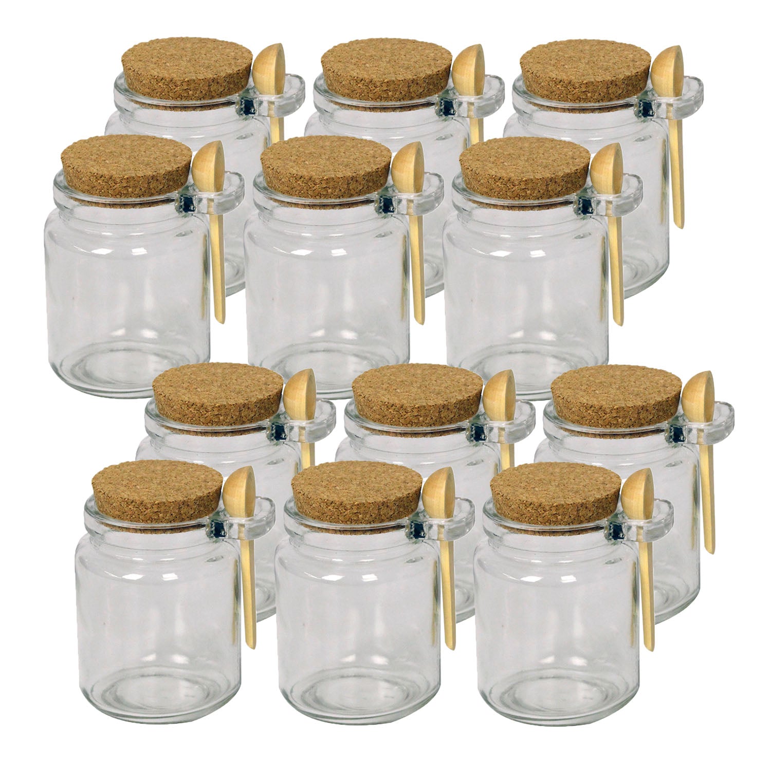 12pcs Small Glass Storage Jar Cork Top & Spoon