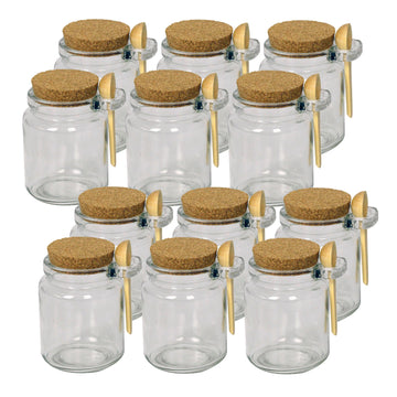 12pcs Small Glass Storage Jar Cork Top & Spoon