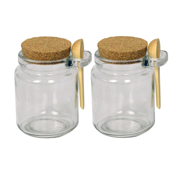 2pcs Small Glass Storage Jar Cork Top & Spoon