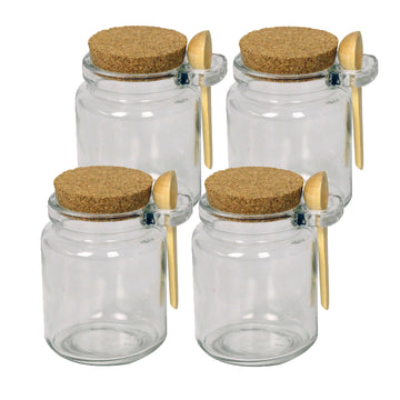 4pcs Small Glass Storage Jar Cork Top & Spoon