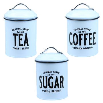 Set of 3 Vintage Metal Tea Coffee Sugar Storage Jars