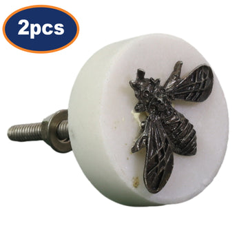2pc 4cm Marble Metal Round Drawer Cupboard Door Knob