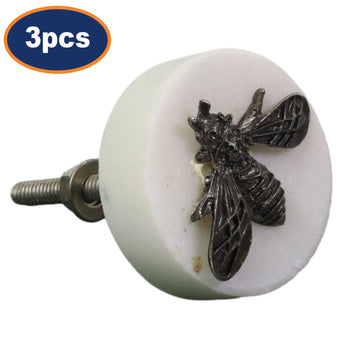 3pc 4cm Marble Metal Round Drawer Cupboard Door Knob