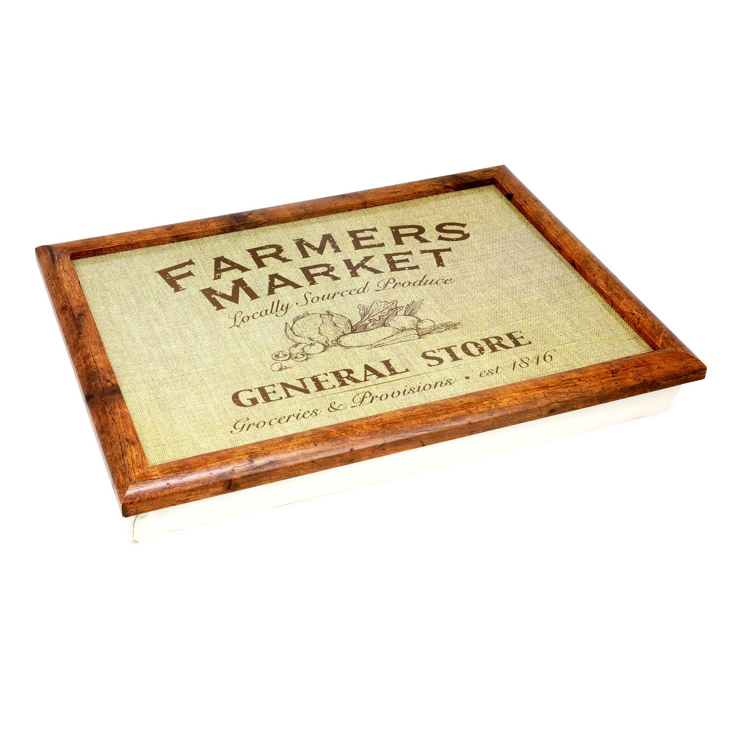 Cushioned Padded Base Farmers Print Wooden Lap Tray