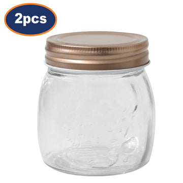 2-Piece 260ml Glass Storage Jar with Rose Gold Copper Screw Top Lid