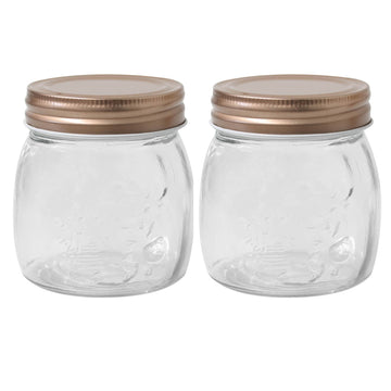 2-Piece 260ml Glass Storage Jar with Rose Gold Copper Screw Top Lid