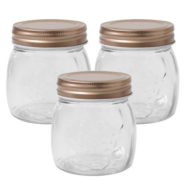 3-Piece 260ml Glass Storage Jar with Rose Gold Copper Screw Top Lid