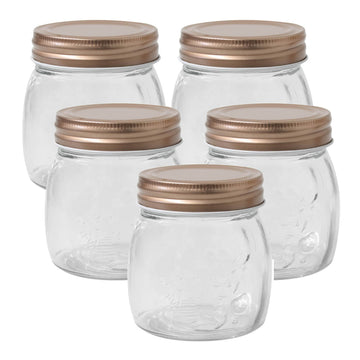 5-Piece 260ml Glass Storage Jar with Rose Gold Copper Screw Top Lid