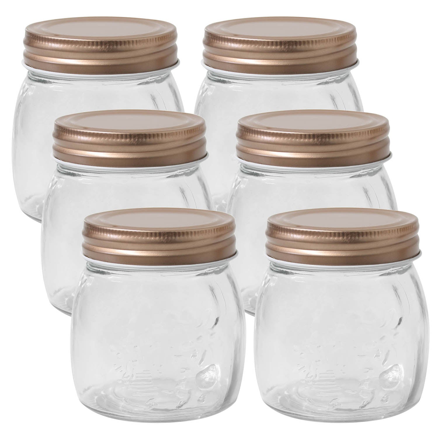 6-Piece 260ml Glass Storage Jar with Rose Gold Copper Screw Top Lid