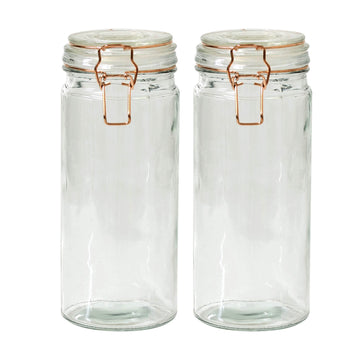 2-Piece 1.8L Glass Storage Jar with Airtight Copper Clip Top Lid