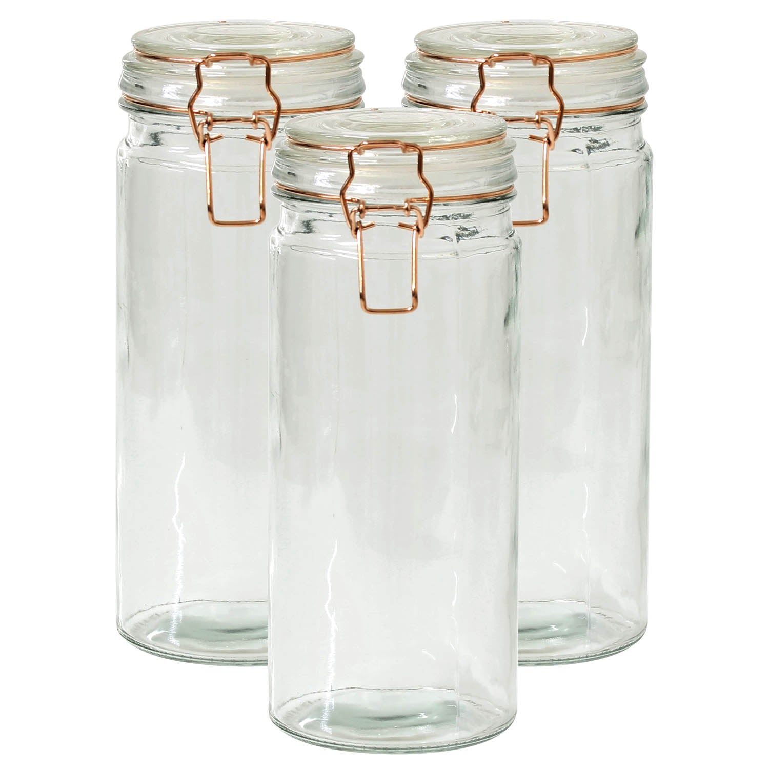 3-Piece 1.8L Glass Storage Jar with Airtight Copper Clip Top Lid