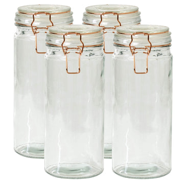 4-Piece 1.8L Glass Storage Jar with Airtight Copper Clip Top Lid