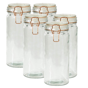 5-Piece 1.8L Glass Storage Jar with Airtight Copper Clip Top Lid