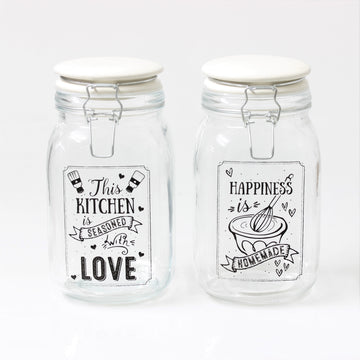 2pcs Glass Storage Jars with Quotes Design