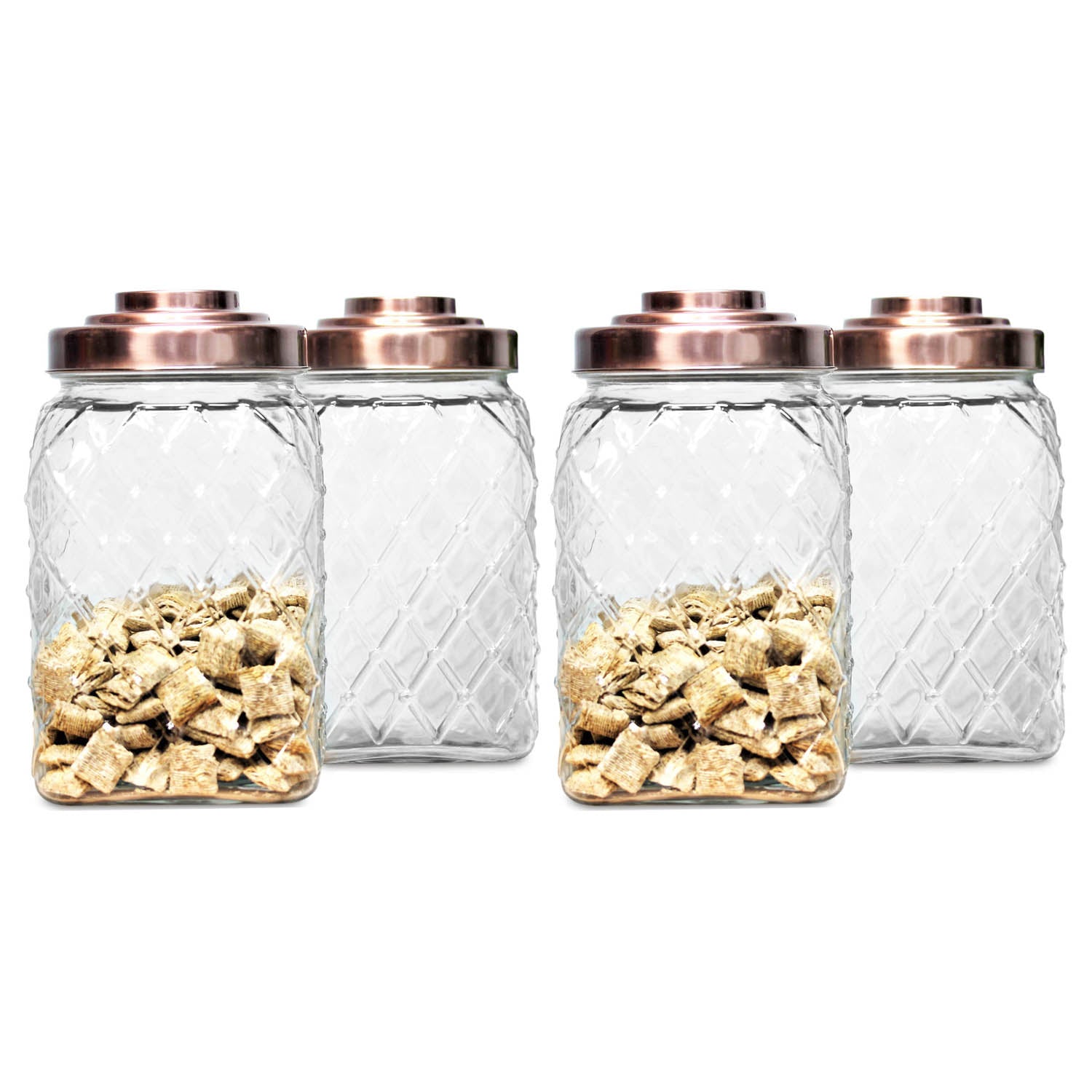 4Pcs 3.5 Litre Glass Storage Jars Coffee Tea Sugar Pasta Canister Copper Lid