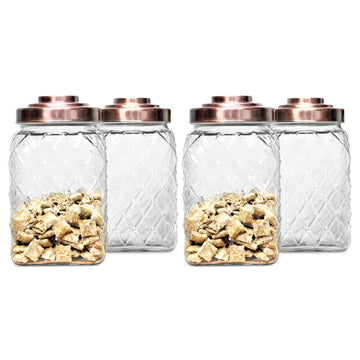 4Pcs 3.5 Litre Glass Storage Jars Coffee Tea Sugar Pasta Canister Copper Lid