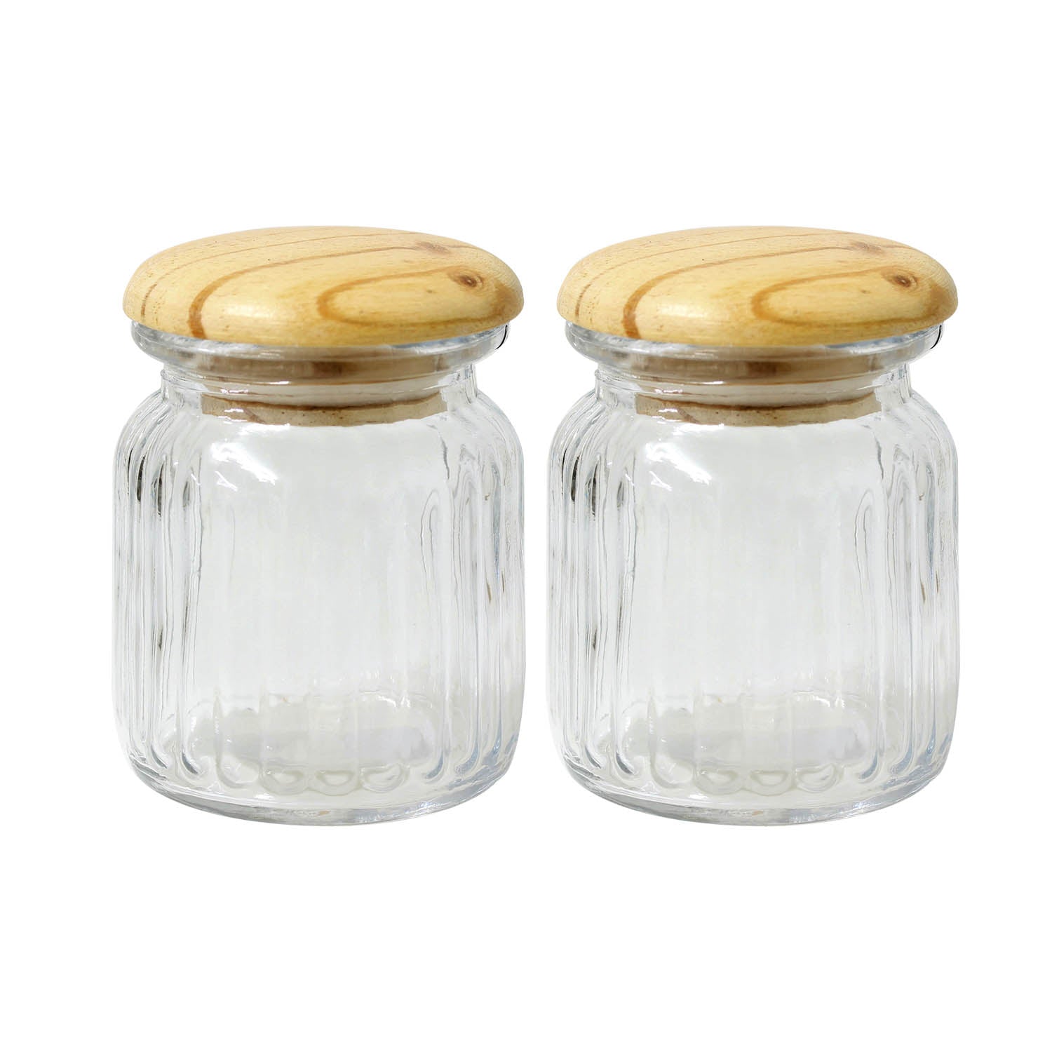 2pcs 250ml Ribbed Glass Storage Jar Rubber Seal Lid