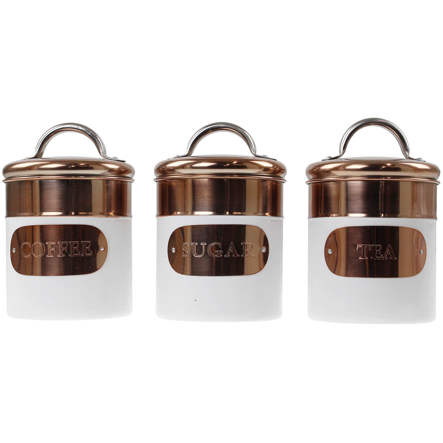 Set of 3 Copper White Tea Sugar Coffee Canisters