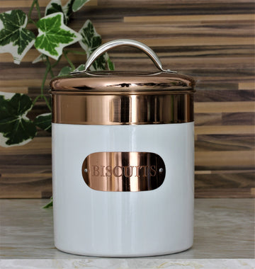 Large Copper And White Metal Airtight Canister