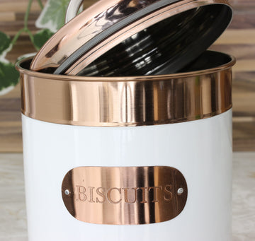Large Copper And White Metal Airtight Canister