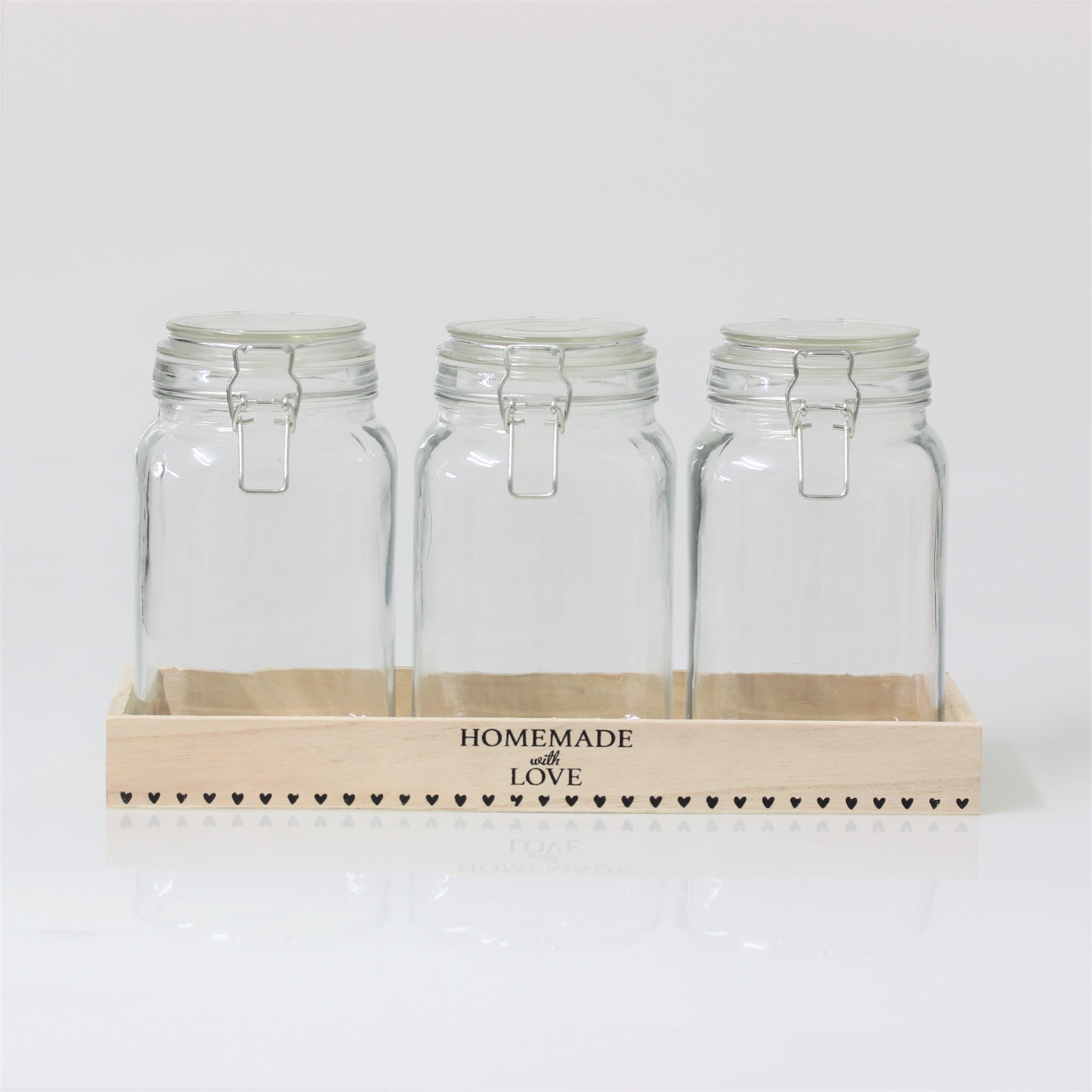 3pcs Glass Storage Large 1.5L Jars with Wood Tray