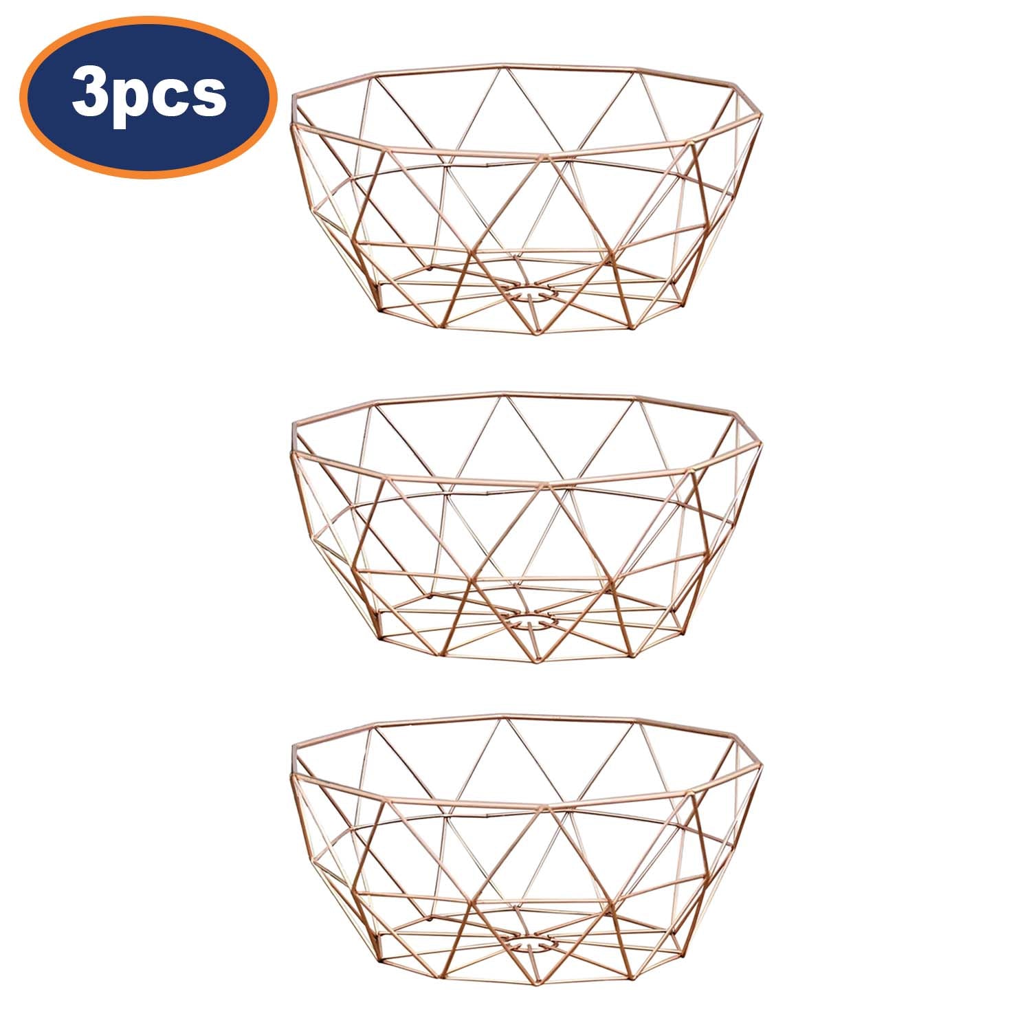 3Pcs Copper Color Metal Wire Geometric Food Basket