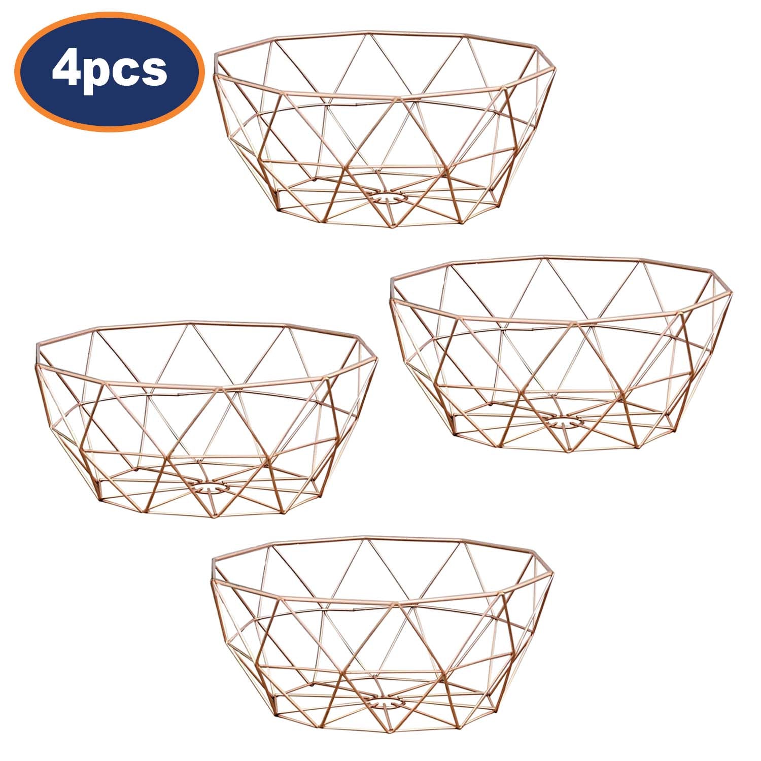 4Pcs Copper Color Metal Wire Geometric Food Basket