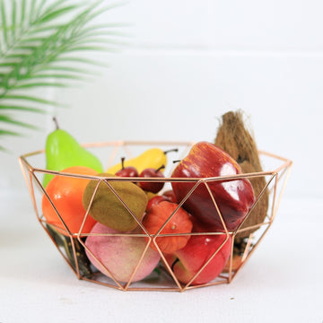 Copper Color Metal Wire Geometric Fruit Bowl Bread Basket