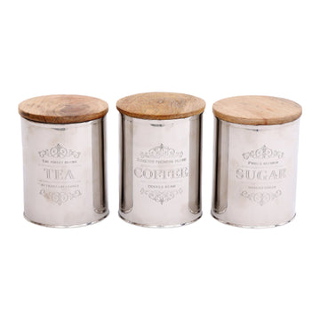 Stainless Steel Sugar Canister With Wood Lid Storage